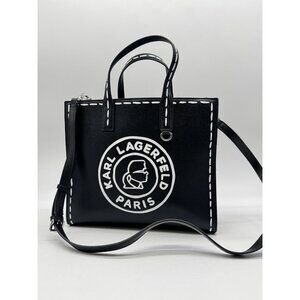 KARL LAGERFELD Paris Nouveau leather large tote crossbody + Dust bag  BLACK